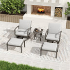 Ensemble de salon de jardin en aluminium 5 pièces avec table d'appoint, pouf et coussins gris clair