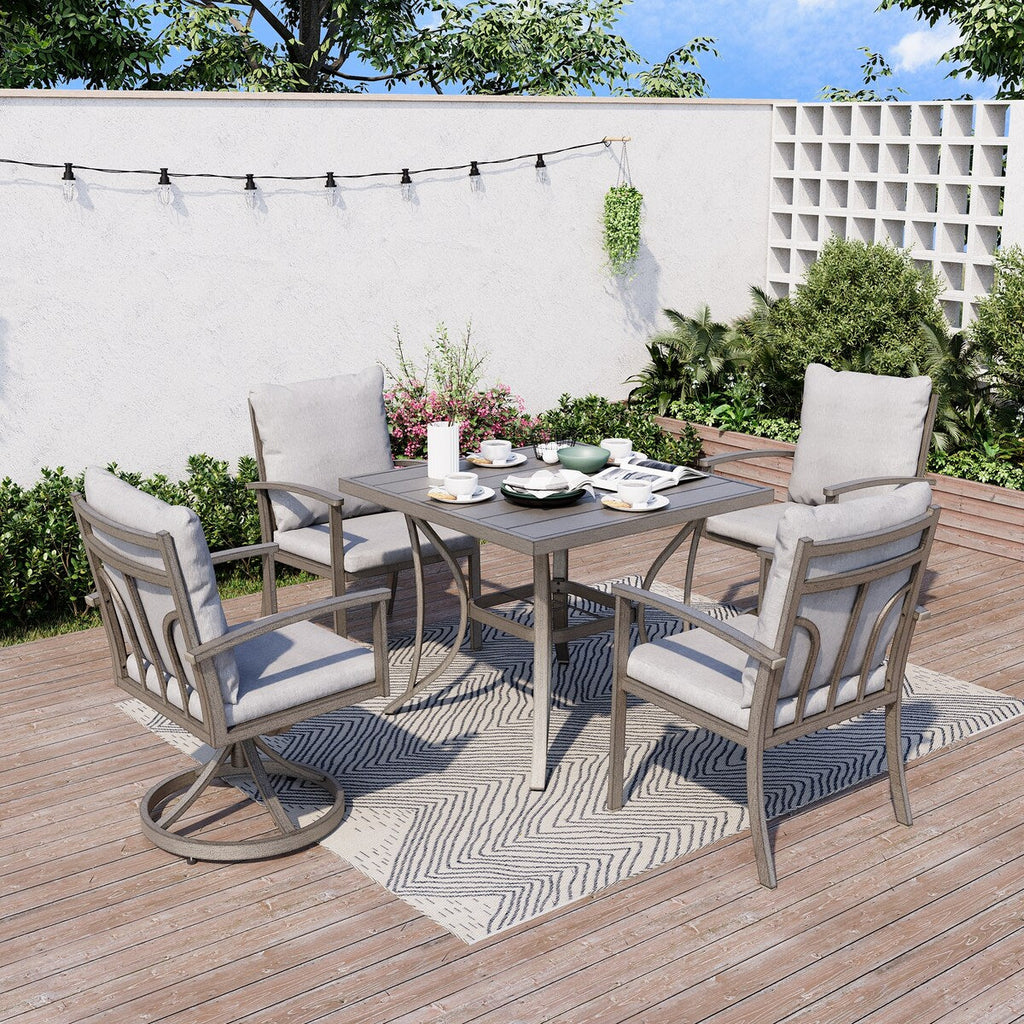 Ensemble de salle à manger de patio en aluminium 5 pièces avec 2 chaises de salle à manger pivotantes et 2 chaises de salle à manger et coussins lavables