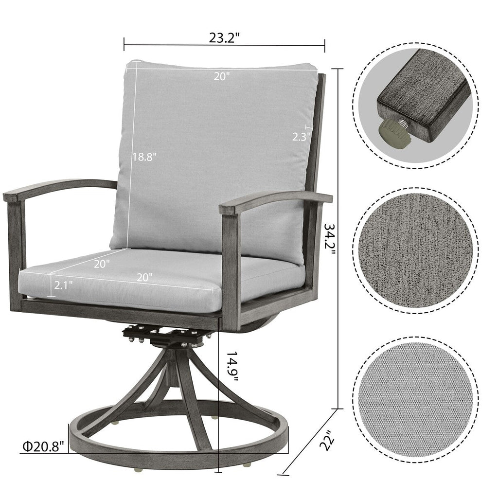 Ensemble de salle à manger de patio en aluminium 5 pièces avec 2 chaises de salle à manger pivotantes et 2 chaises de salle à manger et coussins lavables