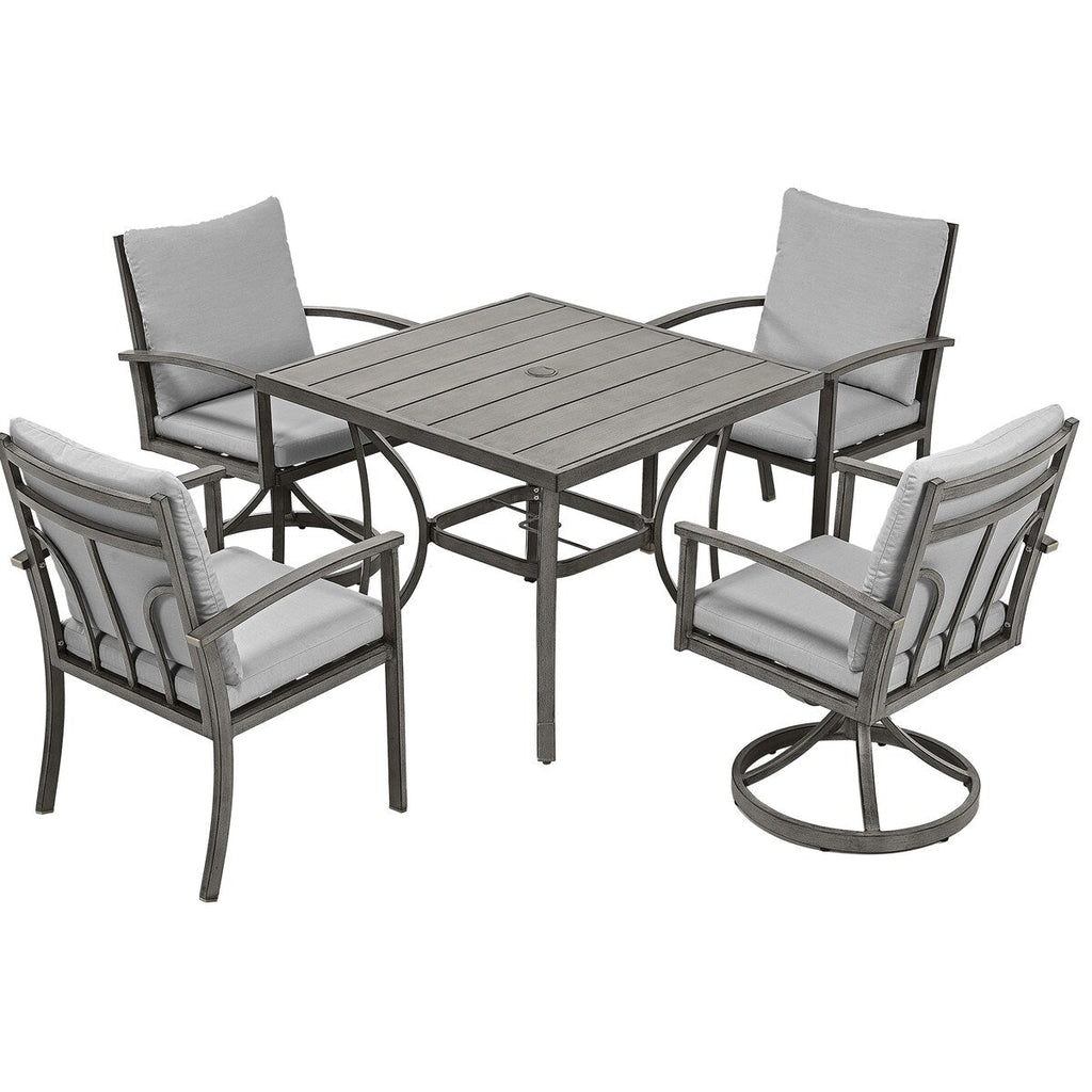 Ensemble de salle à manger de patio en aluminium 5 pièces avec 2 chaises de salle à manger pivotantes et 2 chaises de salle à manger et coussins lavables
