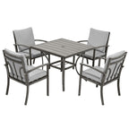 Ensemble de salle à manger de patio en aluminium 5 pièces avec table et tapis lavable gris clair