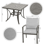 Ensemble de salle à manger de patio en aluminium 5 pièces avec table et tapis lavable gris clair