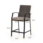 Ensemble de salle à manger de 5 pièces, 4 chaises de bar pivotantes en rotin ou 4 chaises de bar pivotantes en métal et 1 table de bar rectangulaire en métal