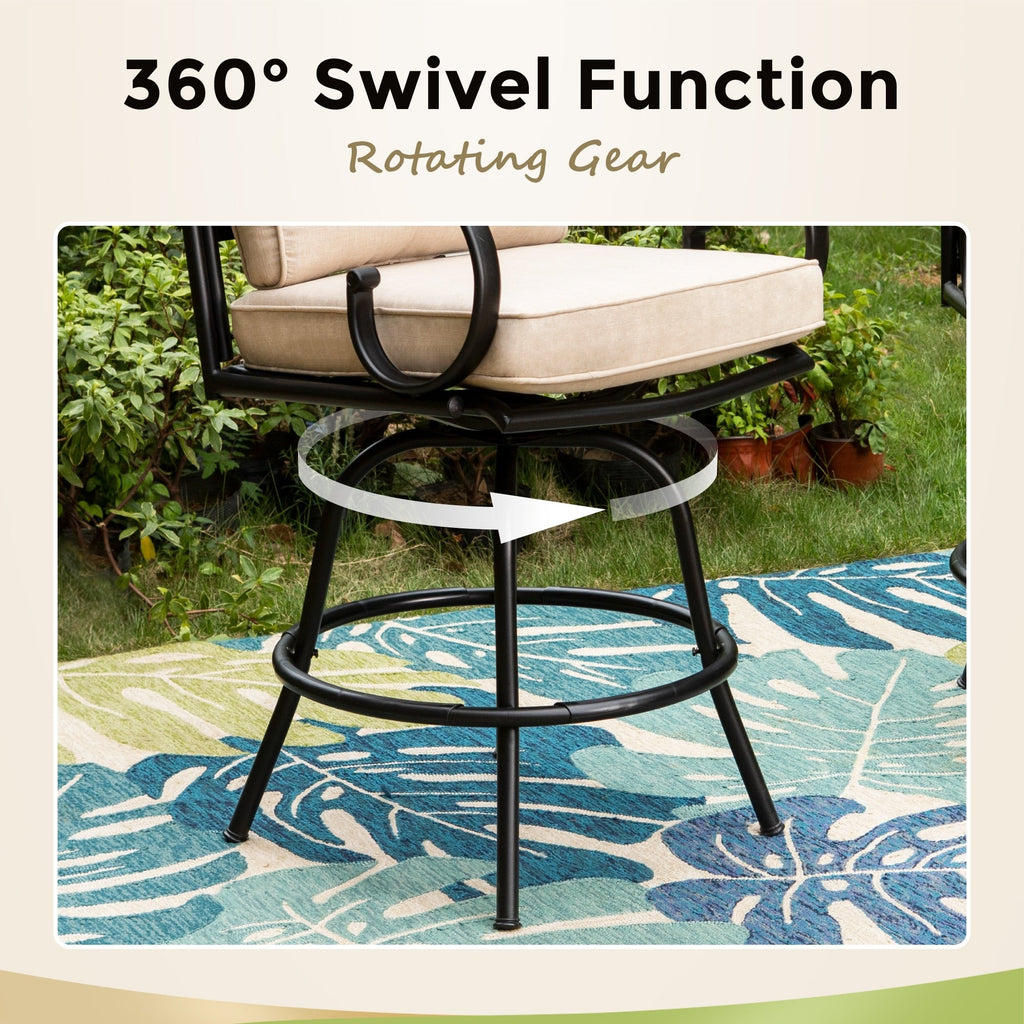 Ensemble de salle à manger de 5 pièces, 4 chaises de bar pivotantes en rotin ou 4 chaises de bar pivotantes en métal et 1 table de bar rectangulaire en métal