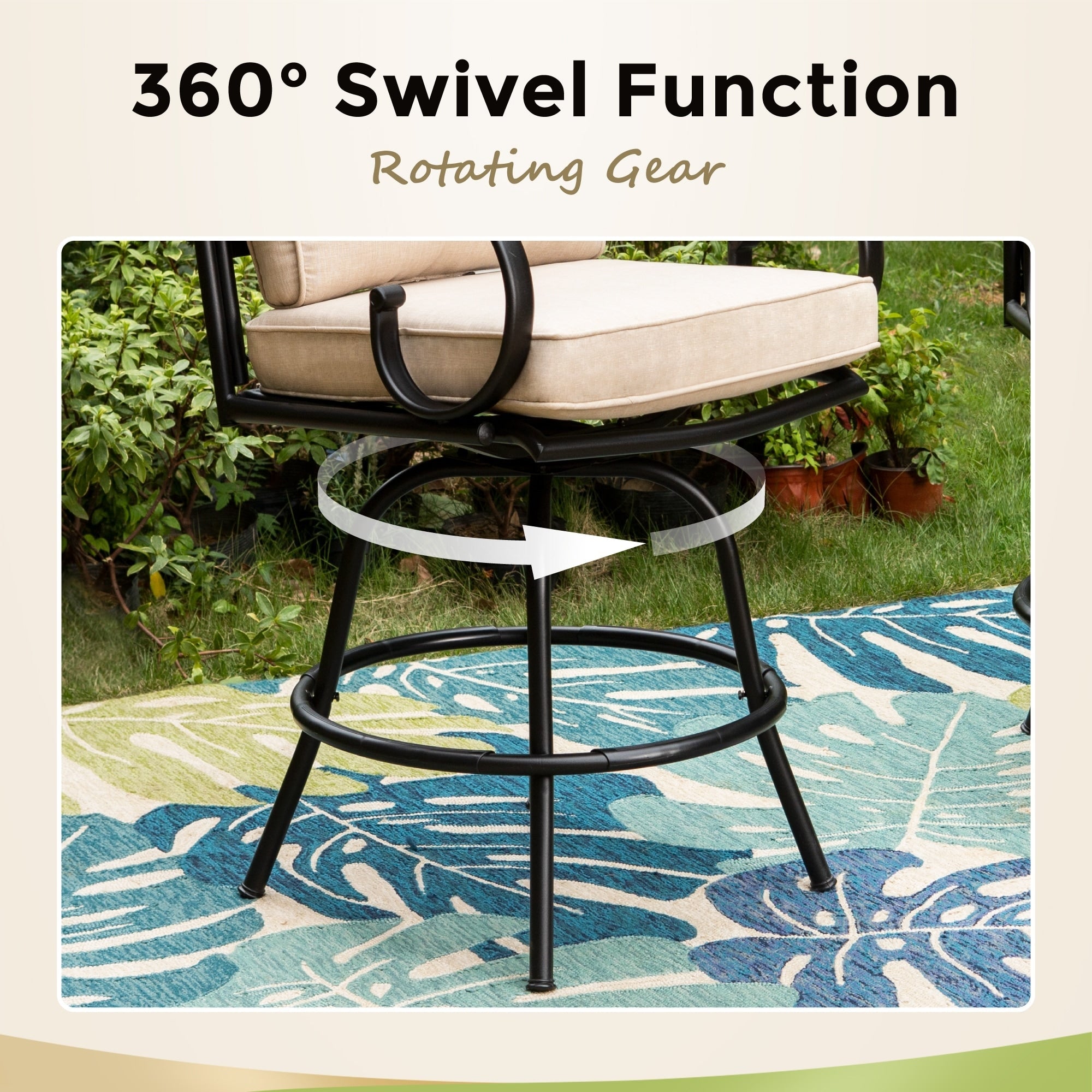 Ensemble de salle à manger de 5 pièces, 4 chaises de bar pivotantes en rotin ou 4 chaises de bar pivotantes en métal et 1 table de bar rectangulaire en métal