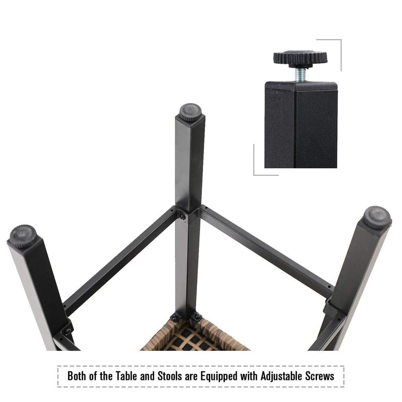 Ensemble de salle à manger de 5 pièces, 4 chaises de bar pivotantes en rotin ou 4 chaises de bar pivotantes en métal et 1 table de bar rectangulaire en métal