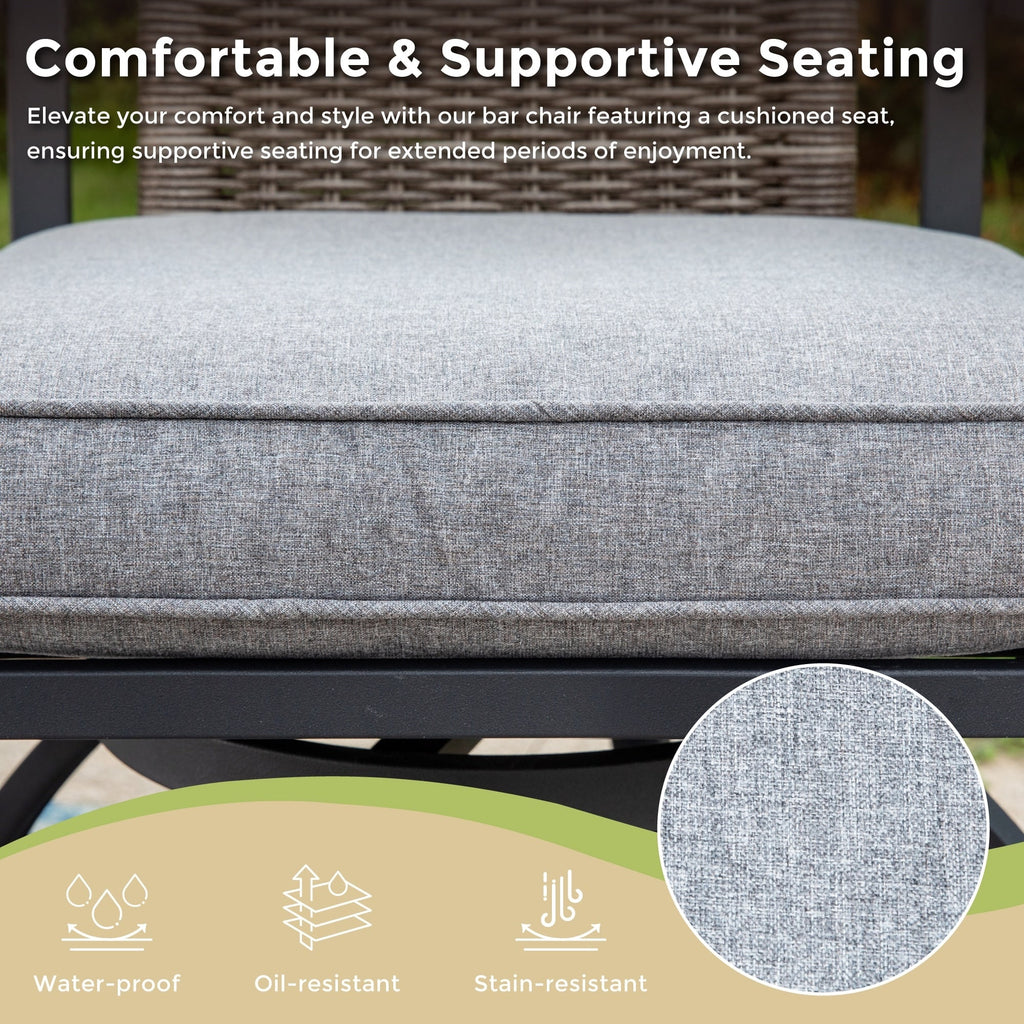 Ensemble de salle à manger de 5 pièces, 4 chaises de bar pivotantes en rotin ou 4 chaises de bar pivotantes en métal et 1 table de bar rectangulaire en métal