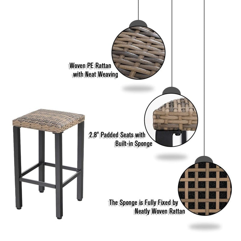 Ensemble de salle à manger de 5 pièces, 4 chaises de bar pivotantes en rotin ou 4 chaises de bar pivotantes en métal et 1 table de bar rectangulaire en métal