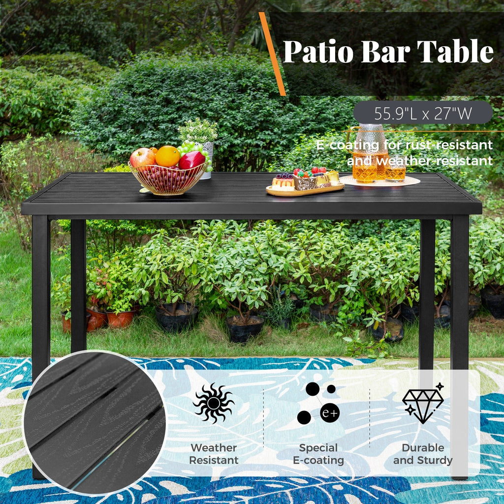 Ensemble de salle à manger de 5 pièces, 4 chaises de bar pivotantes en rotin ou 4 chaises de bar pivotantes en métal et 1 table de bar rectangulaire en métal