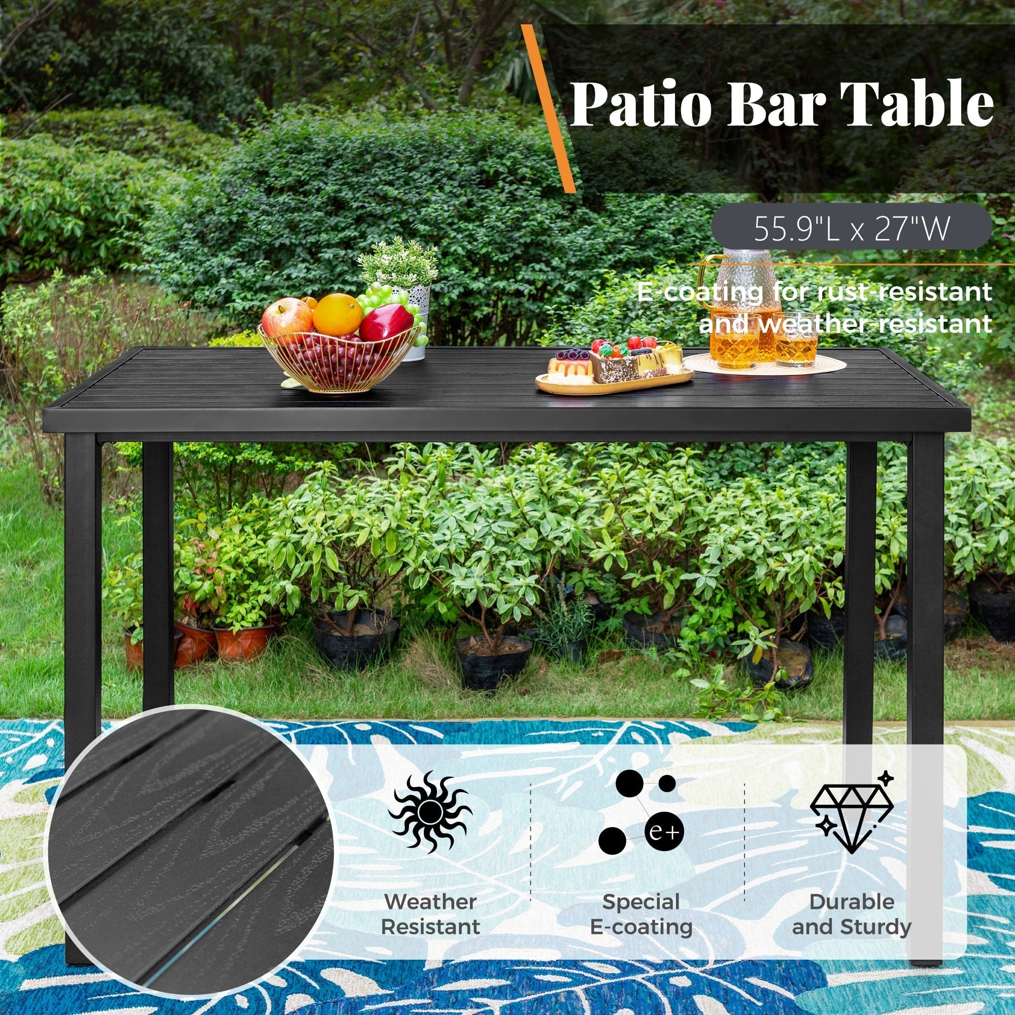 Ensemble de salle à manger de 5 pièces, 4 chaises de bar pivotantes en rotin ou 4 chaises de bar pivotantes en métal et 1 table de bar rectangulaire en métal