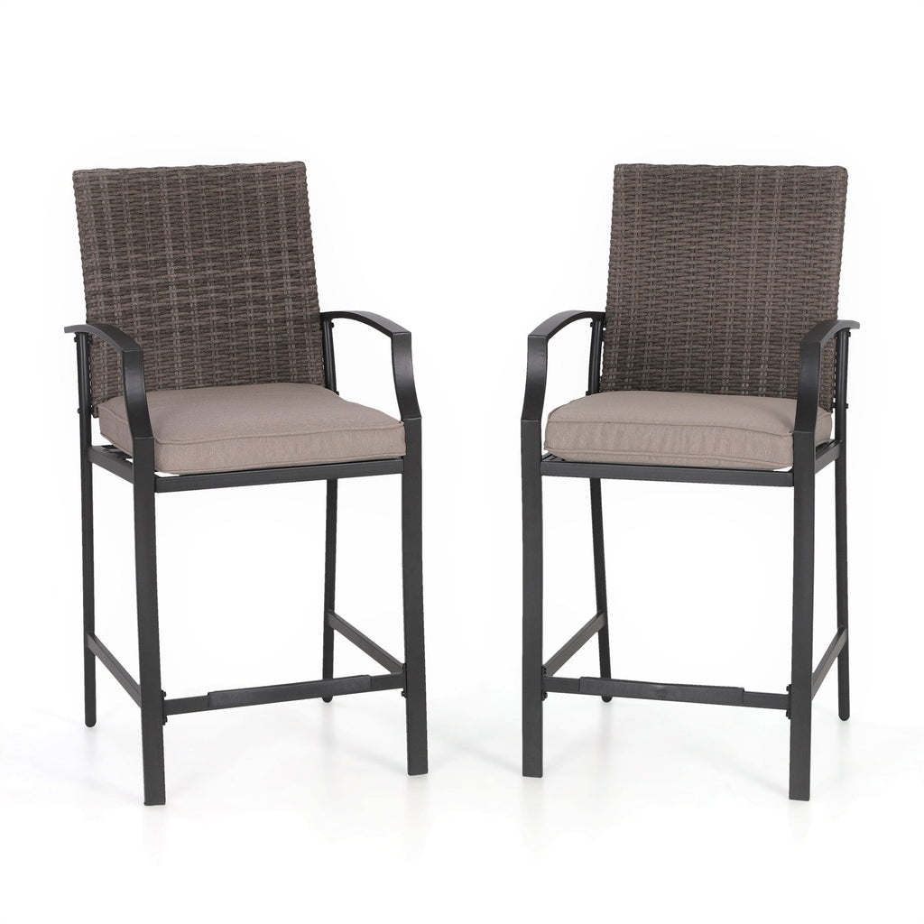 Ensemble de salle à manger de 5 pièces, 4 chaises de bar pivotantes en rotin ou 4 chaises de bar pivotantes en métal et 1 table de bar rectangulaire en métal