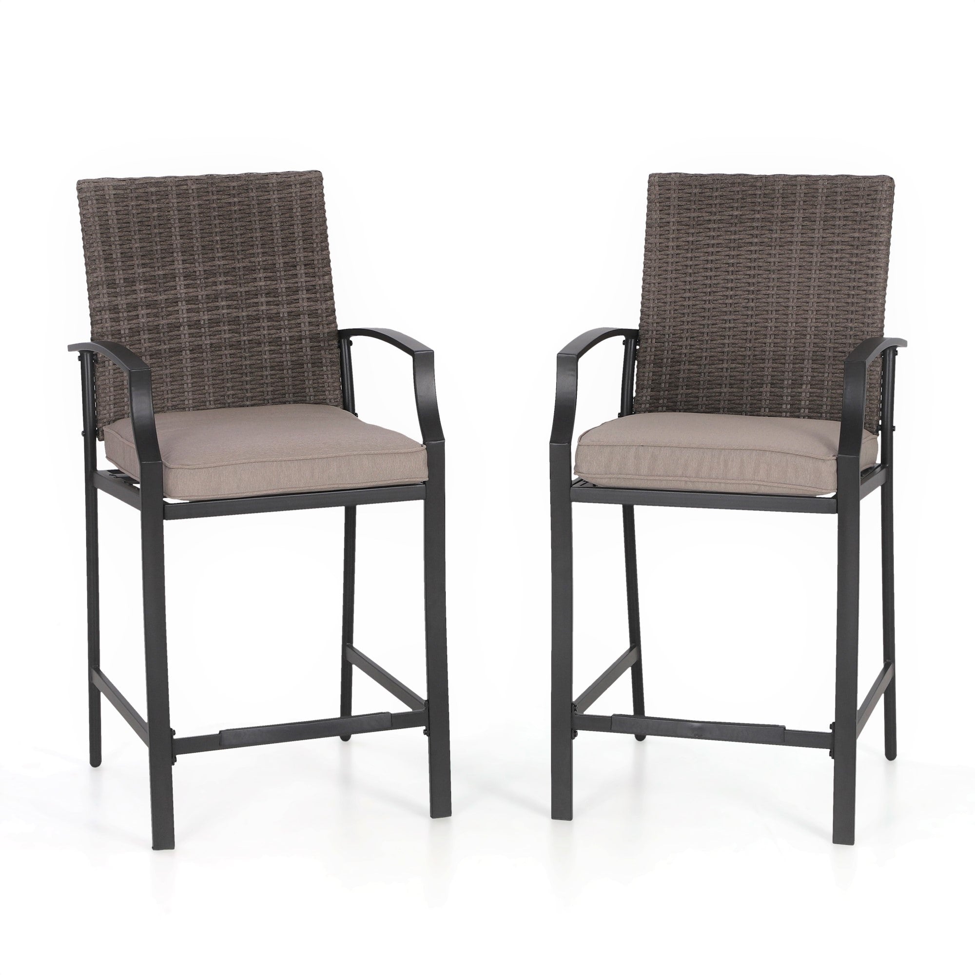 Ensemble de salle à manger de 5 pièces, 4 chaises de bar pivotantes en rotin ou 4 chaises de bar pivotantes en métal et 1 table de bar rectangulaire en métal