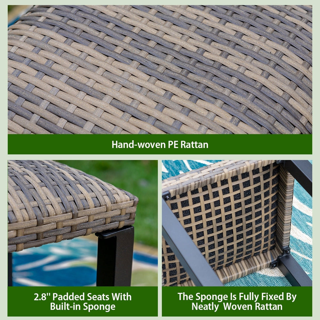 Ensemble de salle à manger de 5 pièces, 4 chaises de bar pivotantes en rotin ou 4 chaises de bar pivotantes en métal et 1 table de bar rectangulaire en métal