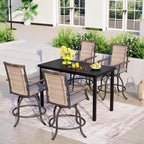 Ensemble de salle à manger de 5 pièces, 4 chaises de bar pivotantes en rotin ou 4 chaises de bar pivotantes en métal et 1 table de bar rectangulaire en métal