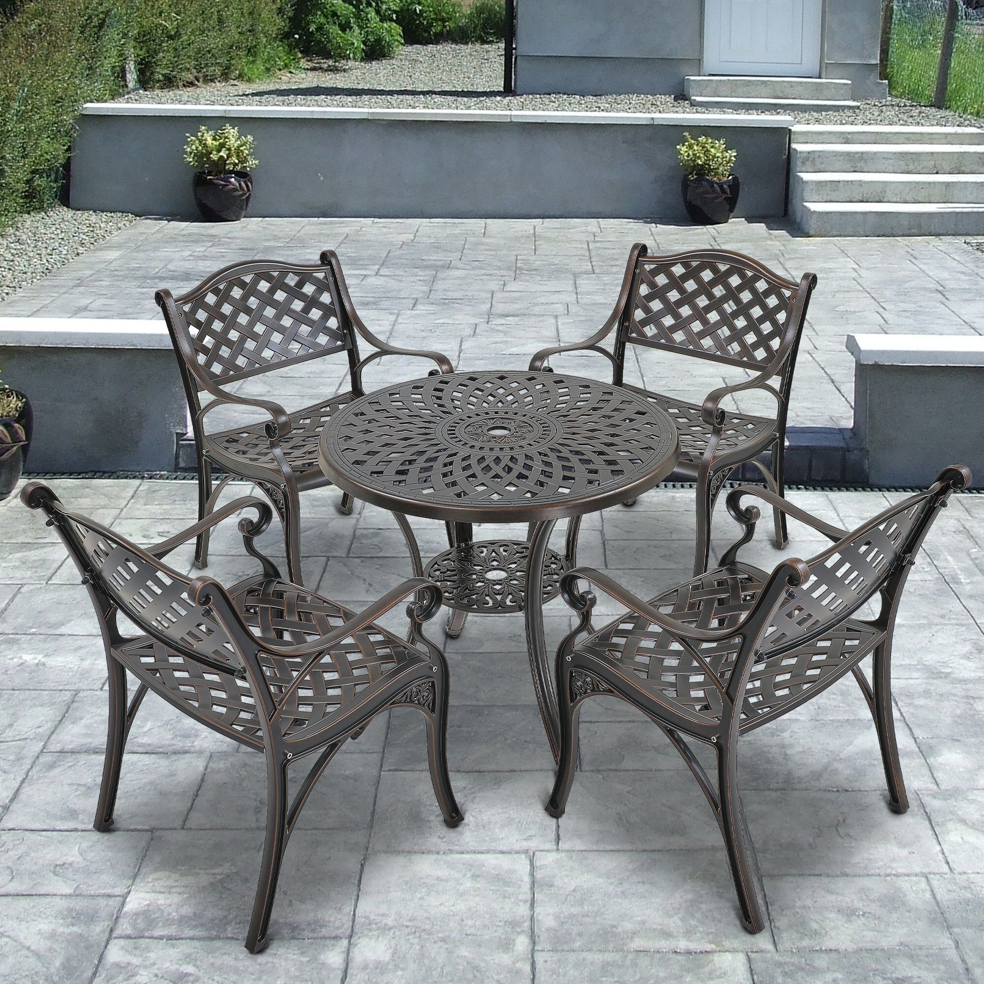 Ensemble de salle à manger de patio en aluminium moulé 5 pièces
