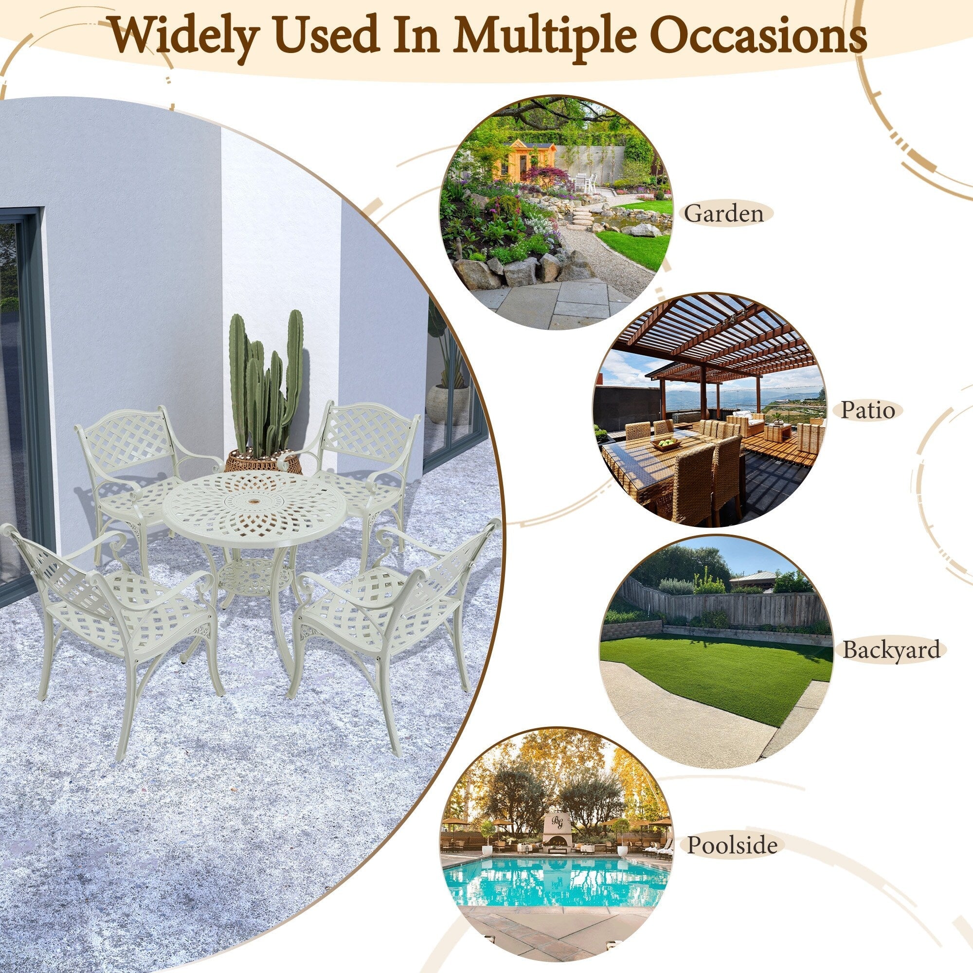 Ensemble de salle à manger de patio en aluminium moulé 5 pièces