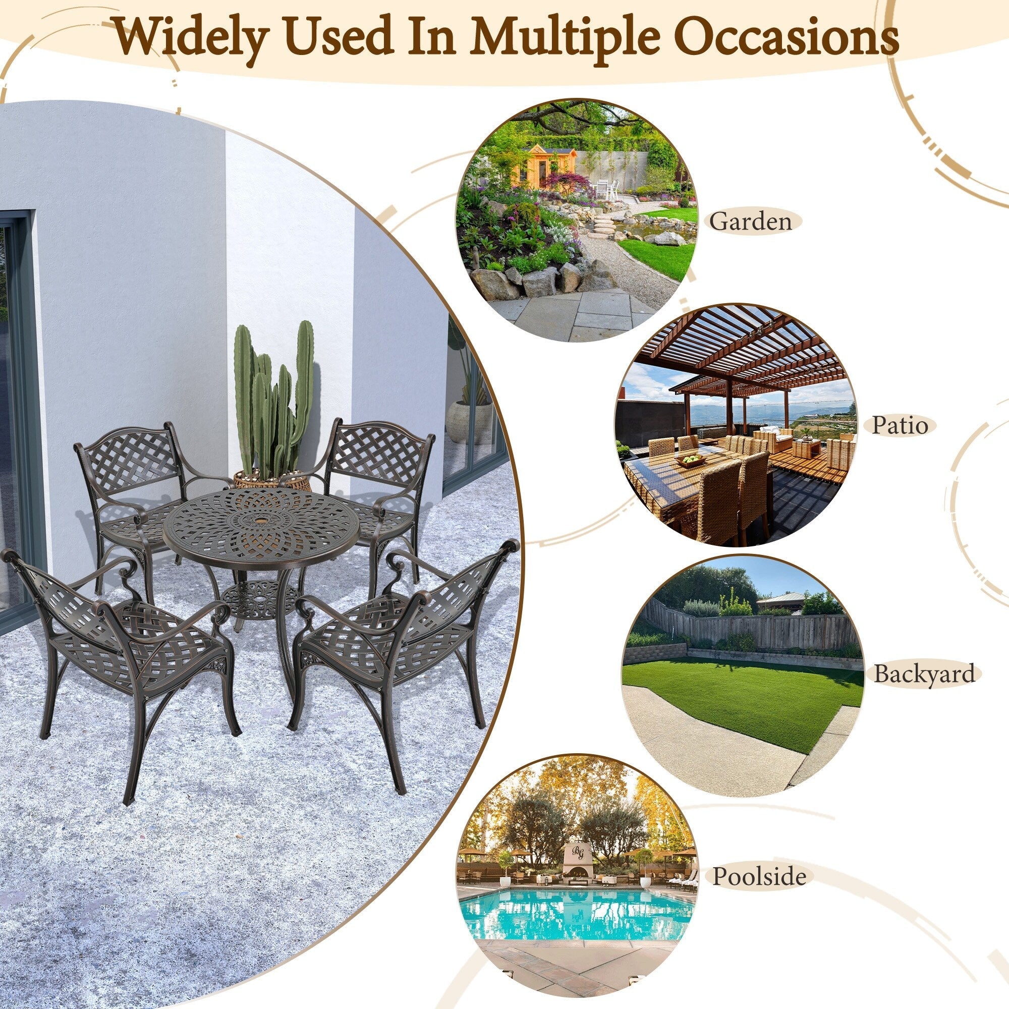 Ensemble de salle à manger de patio en aluminium moulé 5 pièces