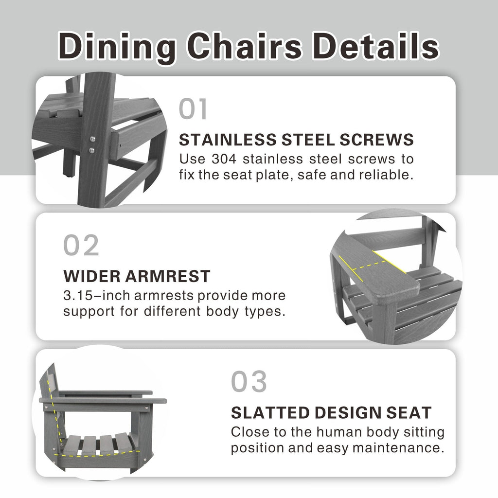 Ensemble de salle à manger de jardin 5 pièces en PEHD, ensemble de meubles de salle à manger d'extérieur avec 4 chaises, table et chaises de jardin