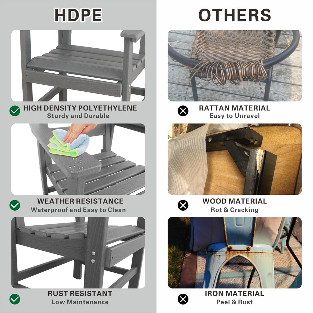Ensemble de salle à manger de jardin 5 pièces en PEHD, ensemble de meubles de salle à manger d'extérieur avec 4 chaises, table et chaises de jardin
