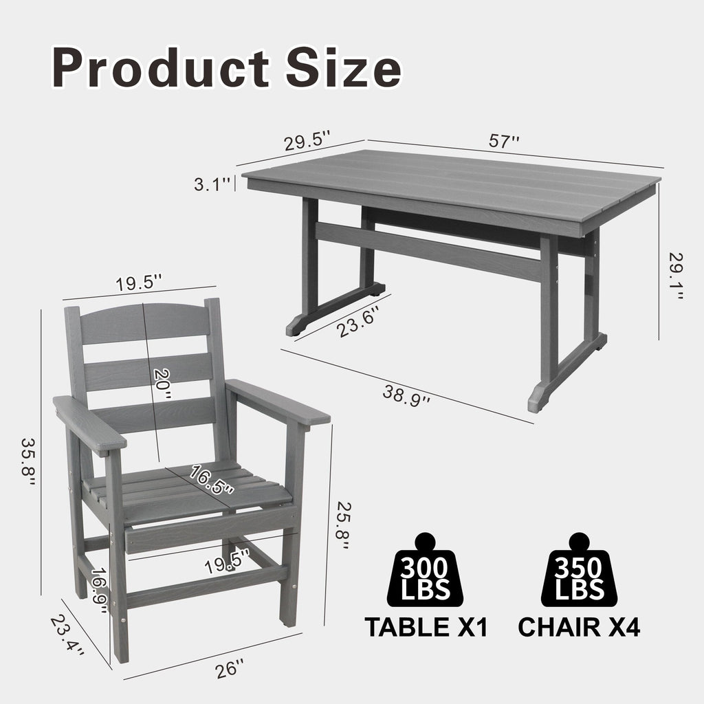 Ensemble de salle à manger de jardin 5 pièces en PEHD, ensemble de meubles de salle à manger d'extérieur avec 4 chaises, table et chaises de jardin