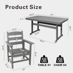 Ensemble de salle à manger de jardin 5 pièces en PEHD, ensemble de meubles de salle à manger d'extérieur avec 4 chaises, table et chaises de jardin