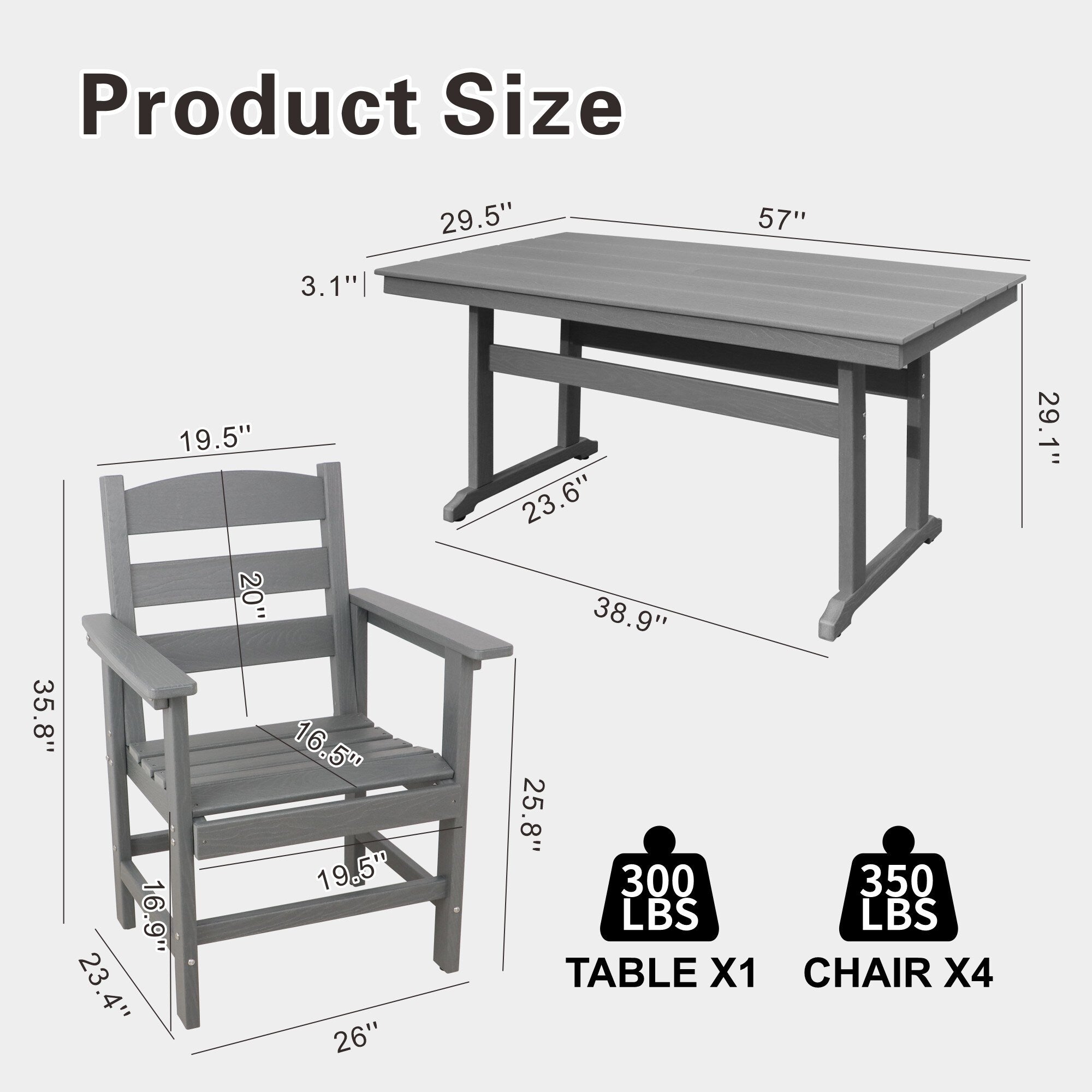 Ensemble de salle à manger de jardin 5 pièces en PEHD, ensemble de meubles de salle à manger d'extérieur avec 4 chaises, table et chaises de jardin