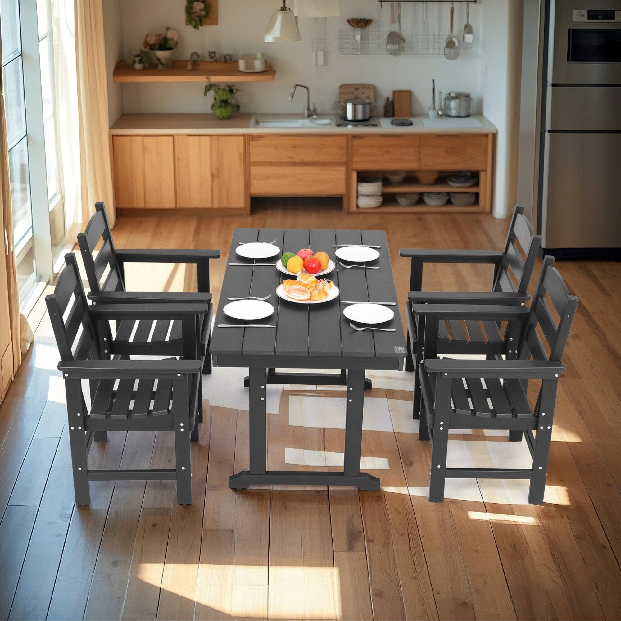 Ensemble de salle à manger de jardin 5 pièces en PEHD, ensemble de meubles de salle à manger d'extérieur avec 4 chaises, table et chaises de jardin
