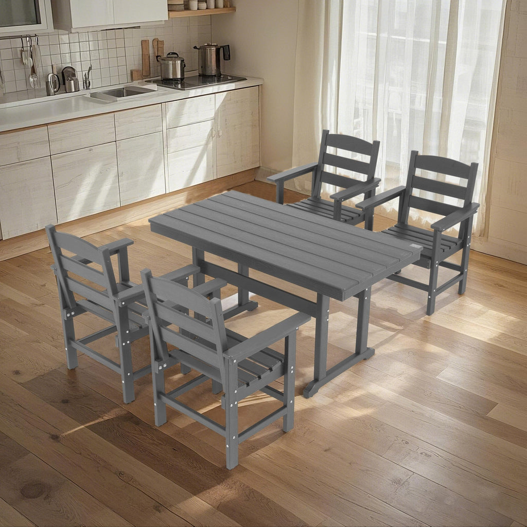 Ensemble de salle à manger de jardin 5 pièces en PEHD, ensemble de meubles de salle à manger d'extérieur avec 4 chaises, table et chaises de jardin