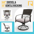 Ensemble de salle à manger d'extérieur en métal 5 pièces avec table carrée et chaises pivotantes en rotin avec coussin