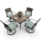 Ensemble de salle à manger d'extérieur en métal 5 pièces avec table carrée et chaises pivotantes en rotin avec coussin