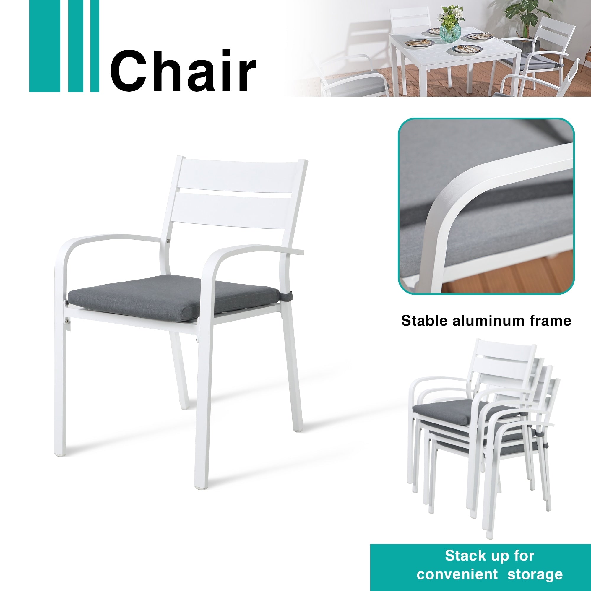 Ensemble de salle à manger d'extérieur en aluminium 5 pièces