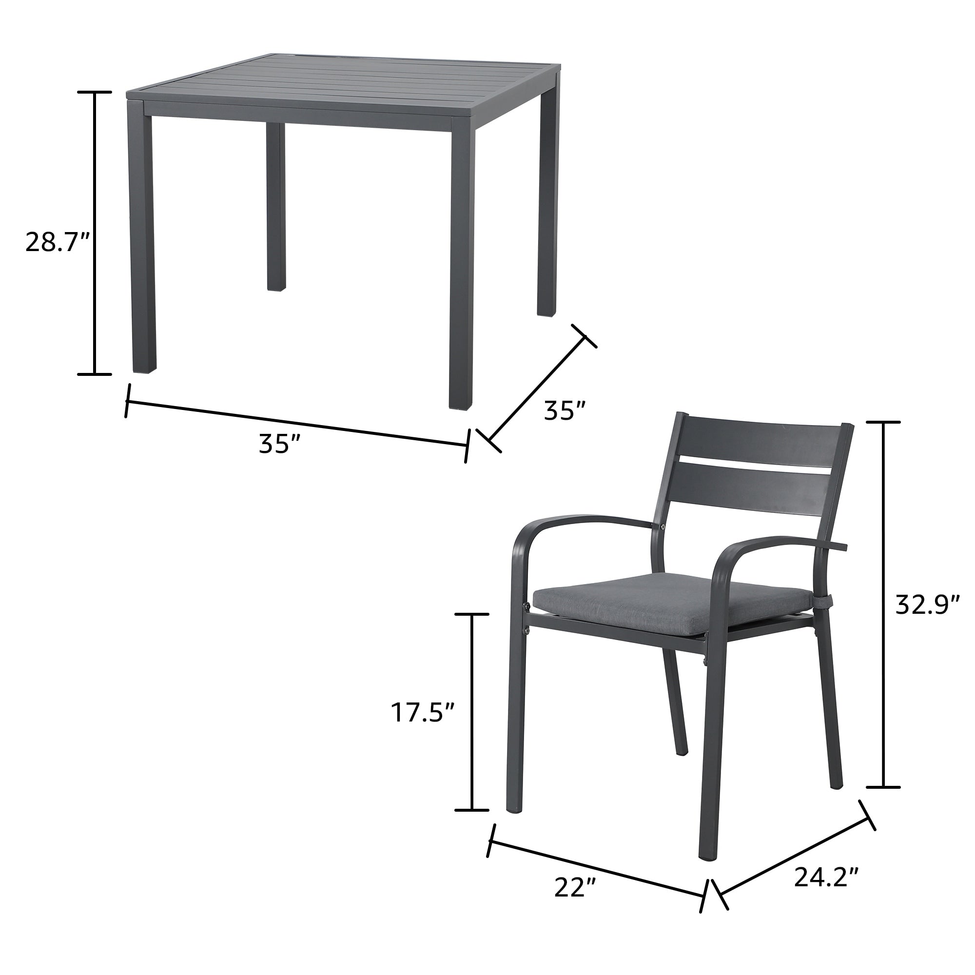 Ensemble de salle à manger d'extérieur en aluminium 5 pièces