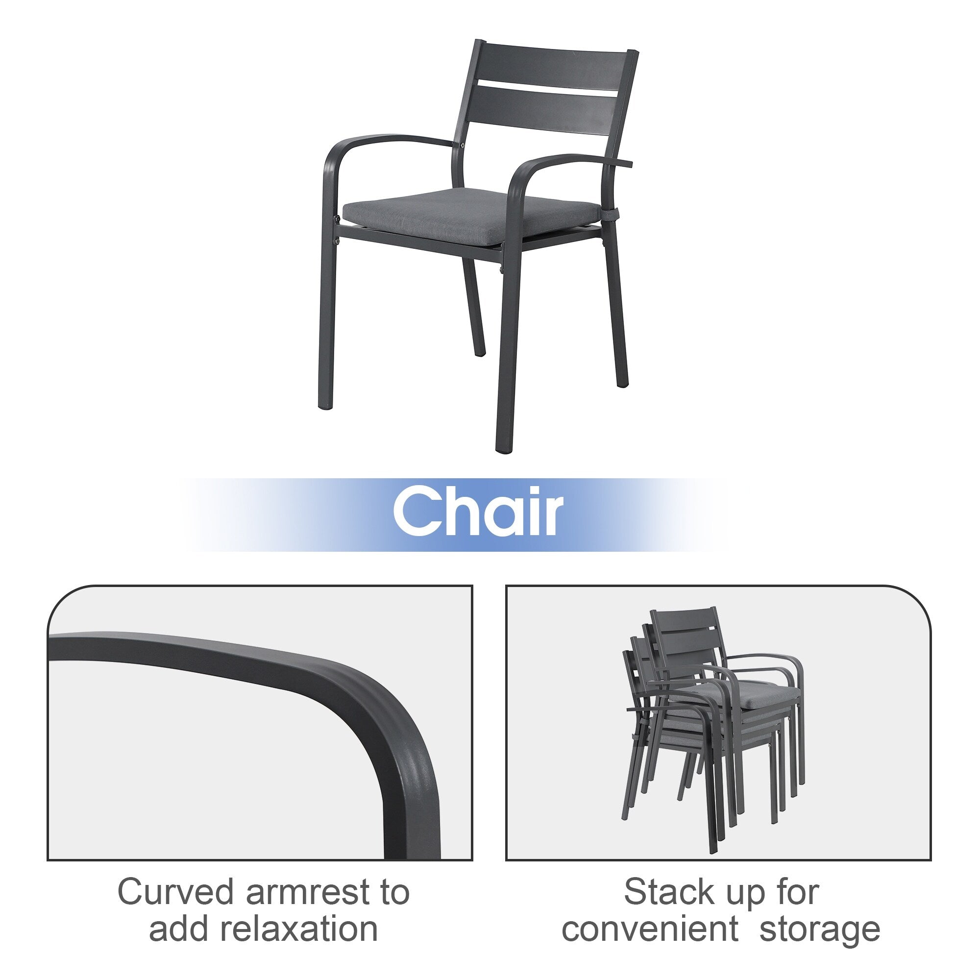 Ensemble de salle à manger d'extérieur en aluminium 5 pièces
