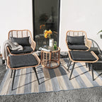 Ensemble de conversation d'extérieur rembourré en osier 5 pièces