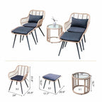 Ensemble de conversation d'extérieur rembourré en osier 5 pièces