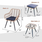 Ensemble de conversation d'extérieur rembourré en osier 5 pièces