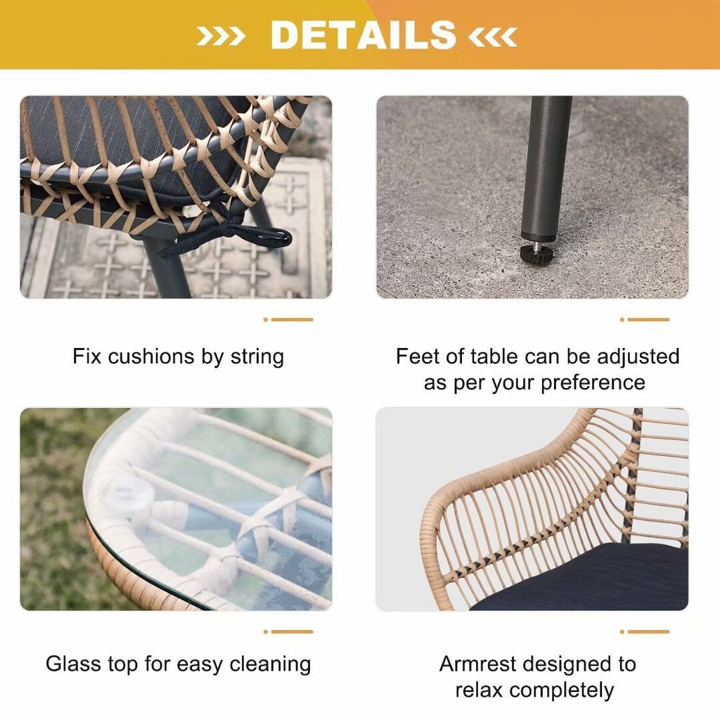 Ensemble de conversation d'extérieur rembourré en osier 5 pièces