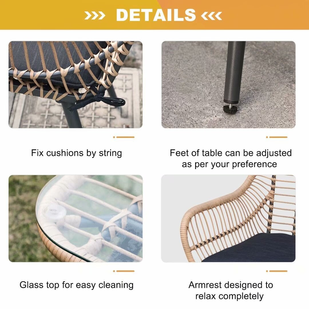 Ensemble de conversation d'extérieur rembourré en osier 5 pièces