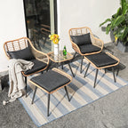 Ensemble de conversation d'extérieur rembourré en osier 5 pièces