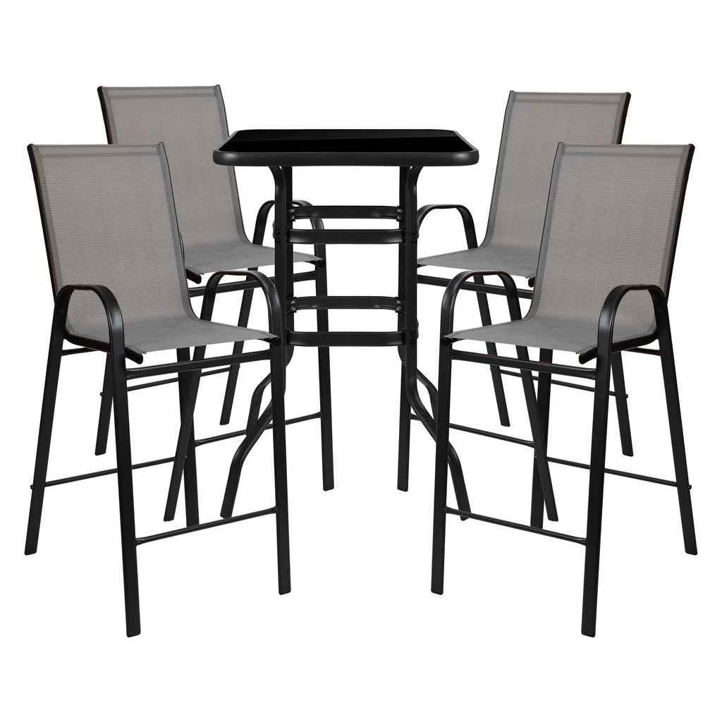 Ensemble de 5 tables de bar en verre pour extérieur avec 4 tabourets de bar
