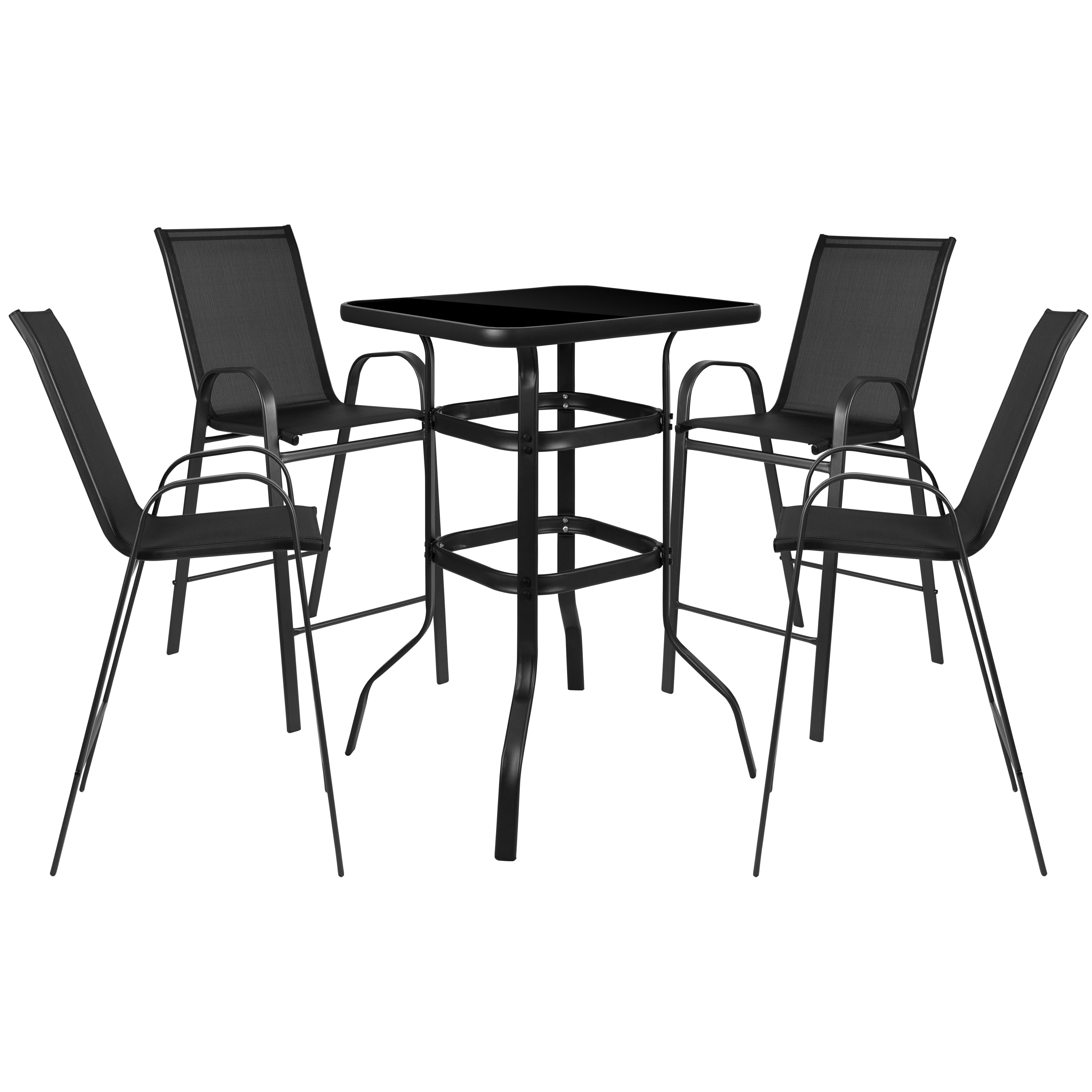 Ensemble de 5 tables de bar en verre pour extérieur avec 4 tabourets de bar