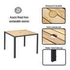 Ensemble de salle à manger d'extérieur en rotin 5 pièces avec chaises empilables, plateau de table en bois d'acacia de 35 pouces avec trou pour parasol