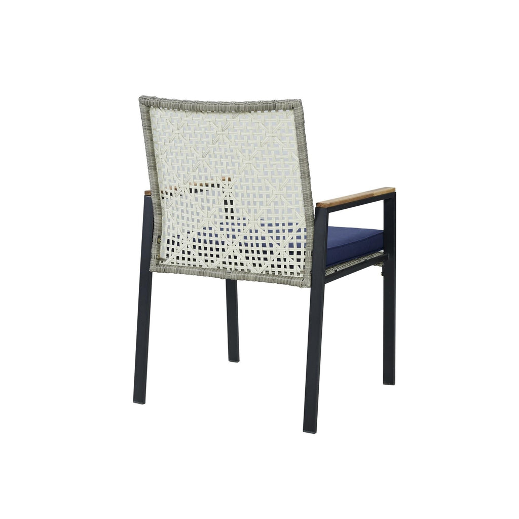 Ensemble de salle à manger d'extérieur en rotin 5 pièces avec chaises empilables, plateau de table en bois d'acacia de 35 pouces avec trou pour parasol