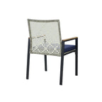 Ensemble de salle à manger d'extérieur en rotin 5 pièces avec chaises empilables, plateau de table en bois d'acacia de 35 pouces avec trou pour parasol