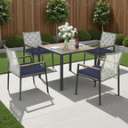 Ensemble de salle à manger d'extérieur en rotin 5 pièces avec chaises empilables, plateau de table en bois d'acacia de 35 pouces avec trou pour parasol