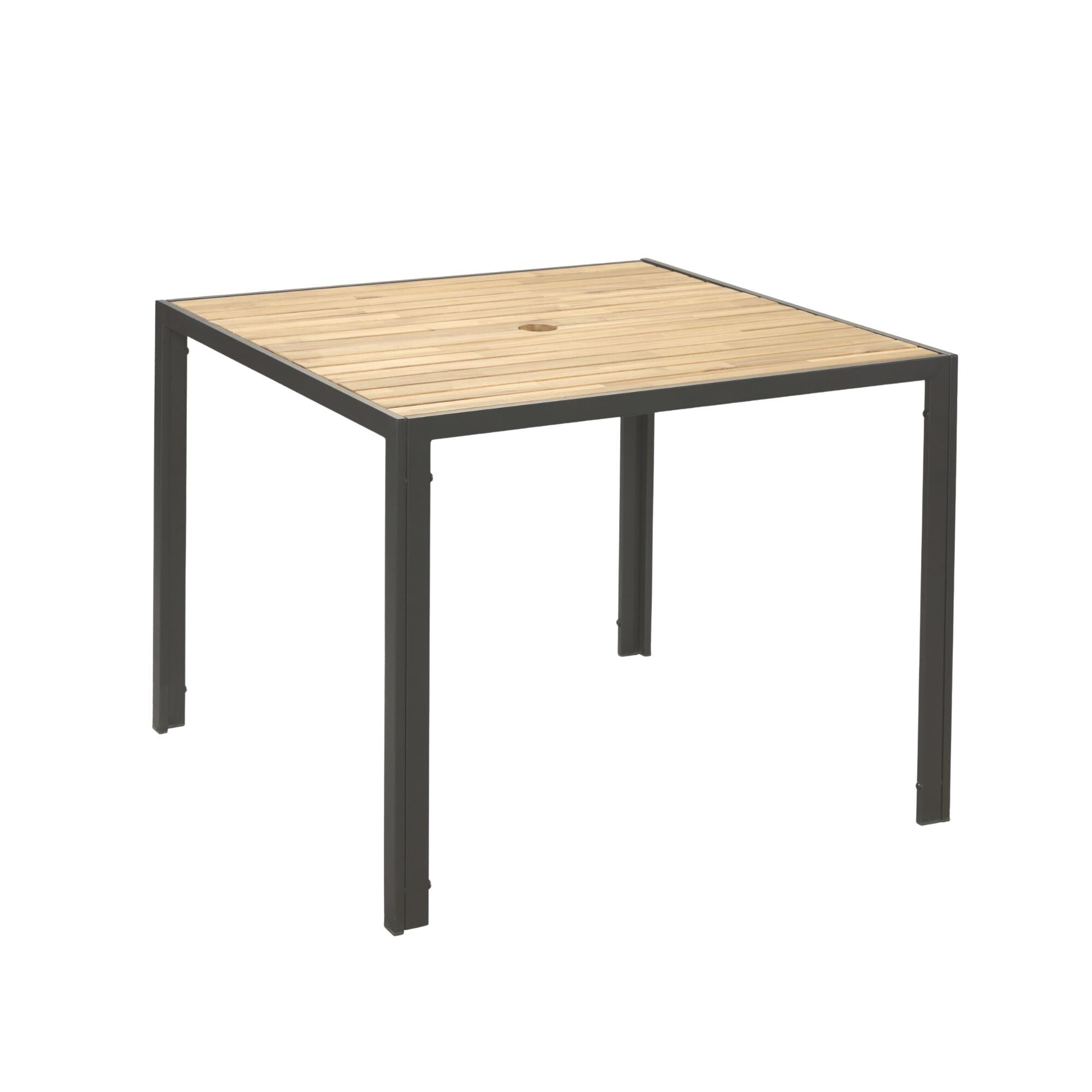 Ensemble de salle à manger d'extérieur en rotin 5 pièces avec chaises empilables, plateau de table en bois d'acacia de 35 pouces avec trou pour parasol