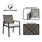 Ensemble de salle à manger d'extérieur en rotin 5 pièces avec chaises empilables, plateau de table en bois d'acacia de 35 pouces avec trou pour parasol