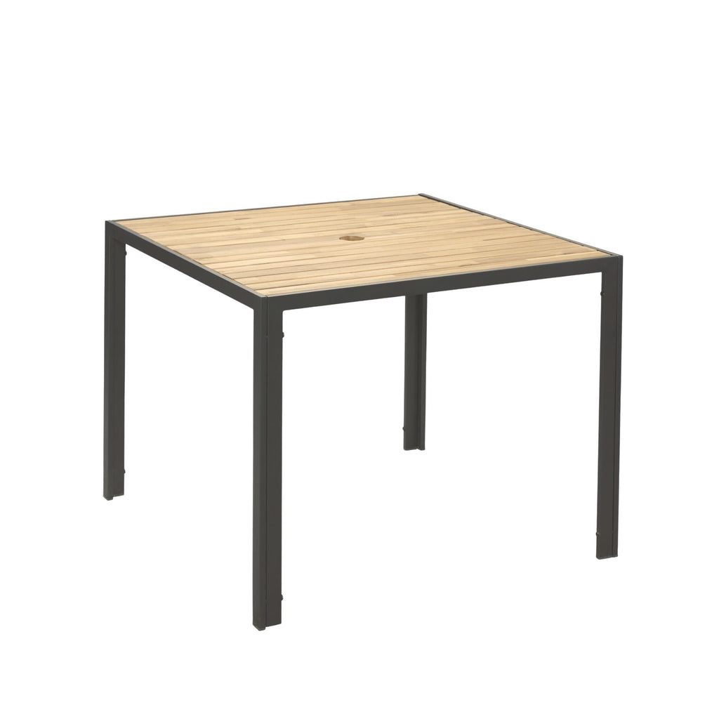Ensemble de salle à manger d'extérieur en rotin 5 pièces avec chaises empilables, plateau de table en bois d'acacia de 35 pouces avec trou pour parasol