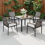 Ensemble de salle à manger d'extérieur en rotin 5 pièces avec chaises empilables, plateau de table en bois d'acacia de 35 pouces avec trou pour parasol