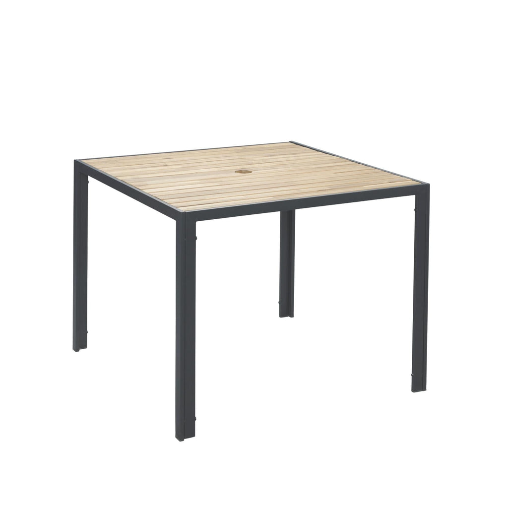 Ensemble de salle à manger d'extérieur en rotin 5 pièces avec chaises empilables, plateau de table en bois d'acacia de 35 pouces avec trou pour parasol